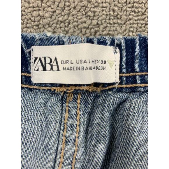 Zara Denim Cargo Skirt Women L Blue Maxi Utility Pockets Long Modest Washed - Picture 3 of 8